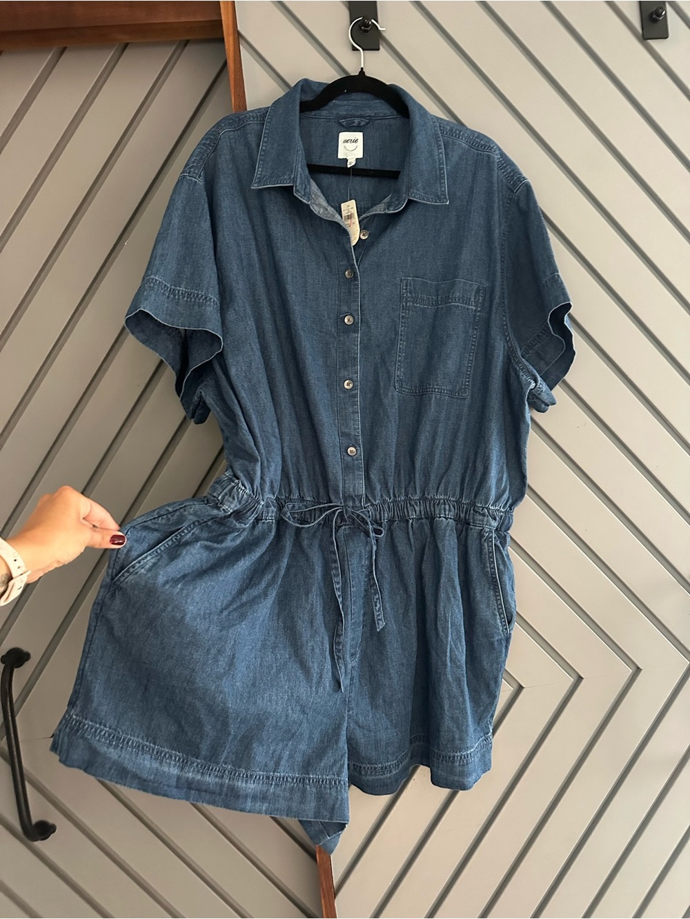 New with Tags aerie Blue Denim Drawstring Romper Shorts